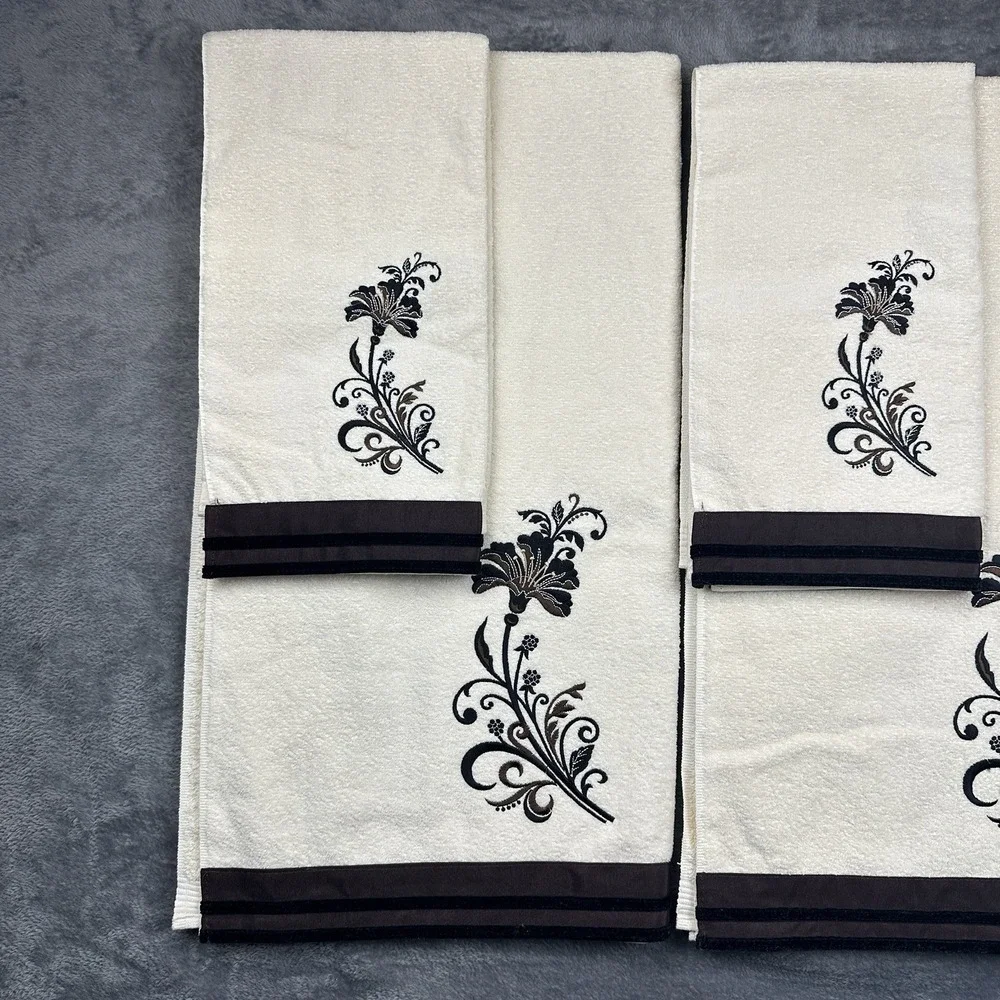 Avanti Towel Set 2 Bath Towels 2 Hand Towel Embroidered Cream Brown Floral New